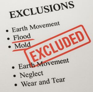 Insurance policy showing flood and mold as excluded perils in NJ