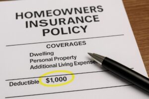 Homeowners insurance policy showing standard deductible amount