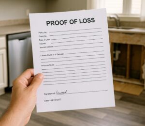 Signed proof of loss form for a residential property insurance claim in NJ