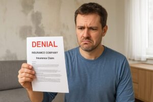 man holding denied insurance claim letter