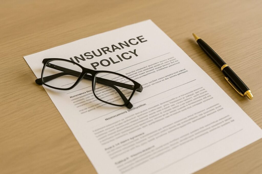 insurance policy on table