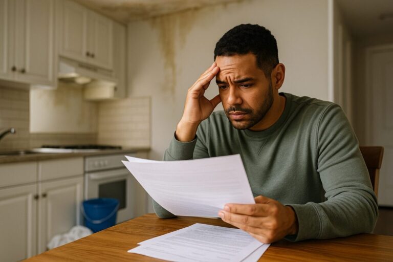 homeowner sitting at table looking at insurance policy