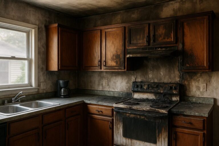 landscape fire damage kitchen