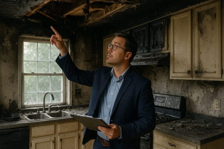 south brunswick nj public adjuster standing in kitchen after fire