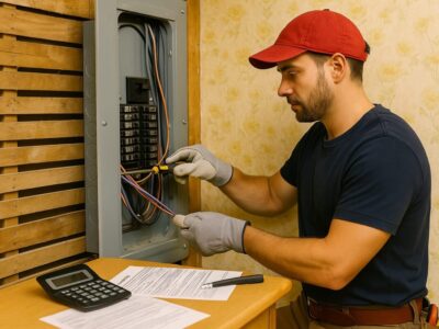electrician-working-on-breakers electrician working on breaker box