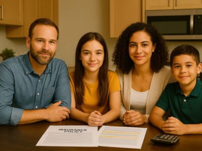 family sitting at table insurance policy