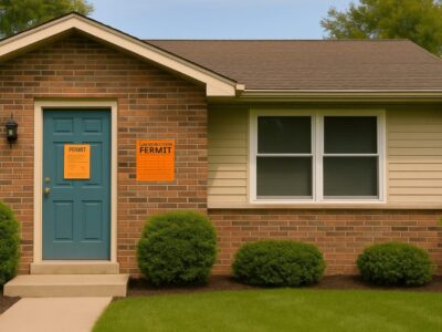 home-with-permit-sign house with permit sign