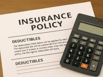 insurance policy on table with calculator next to it