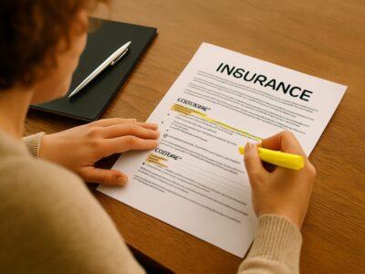 lady highlighting insurance policy
