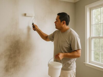 main painting bedroom wall after soot damage