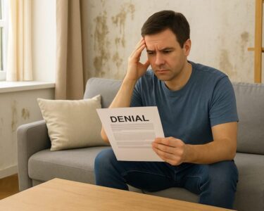 man sitting on couch holding denial letter