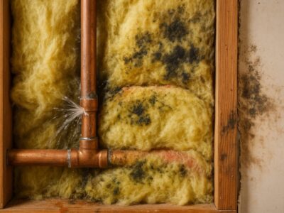 water damaged insulation pipe water leak