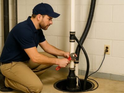 man working on a sump pump